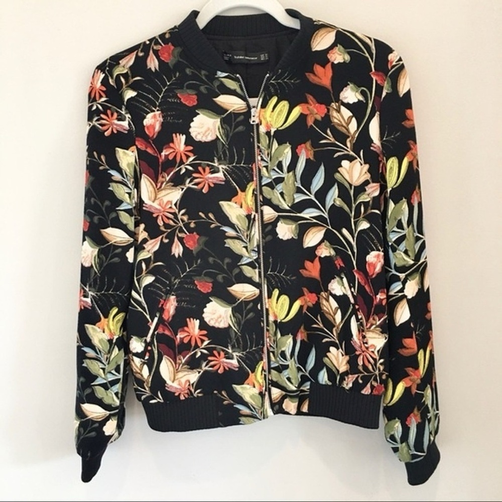 Zara Black Floral Bomber Jacket